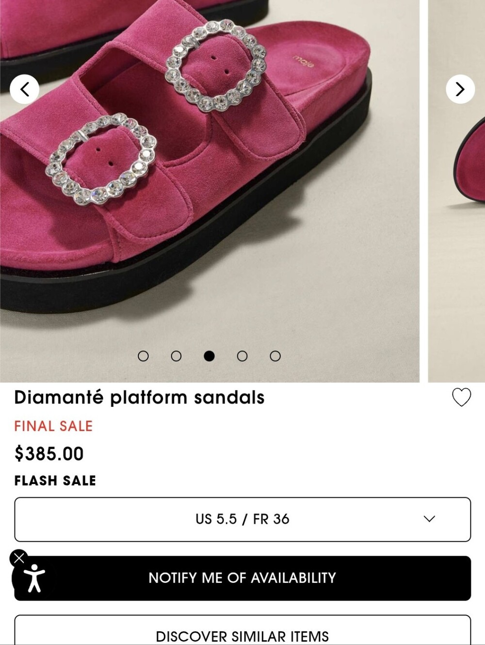Maje Diamante Fuschia Seude Sandal Size 8 New - Picture 5 of 6